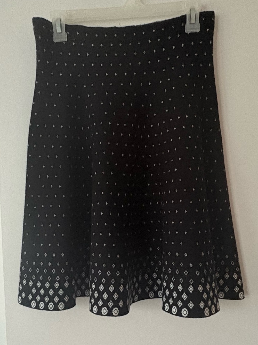 Vila Milano Knit A-Line Skirt | Black & White Diamond Hem | Size M